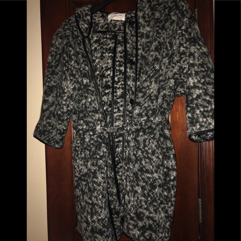 Sweater coat with hood and pockets